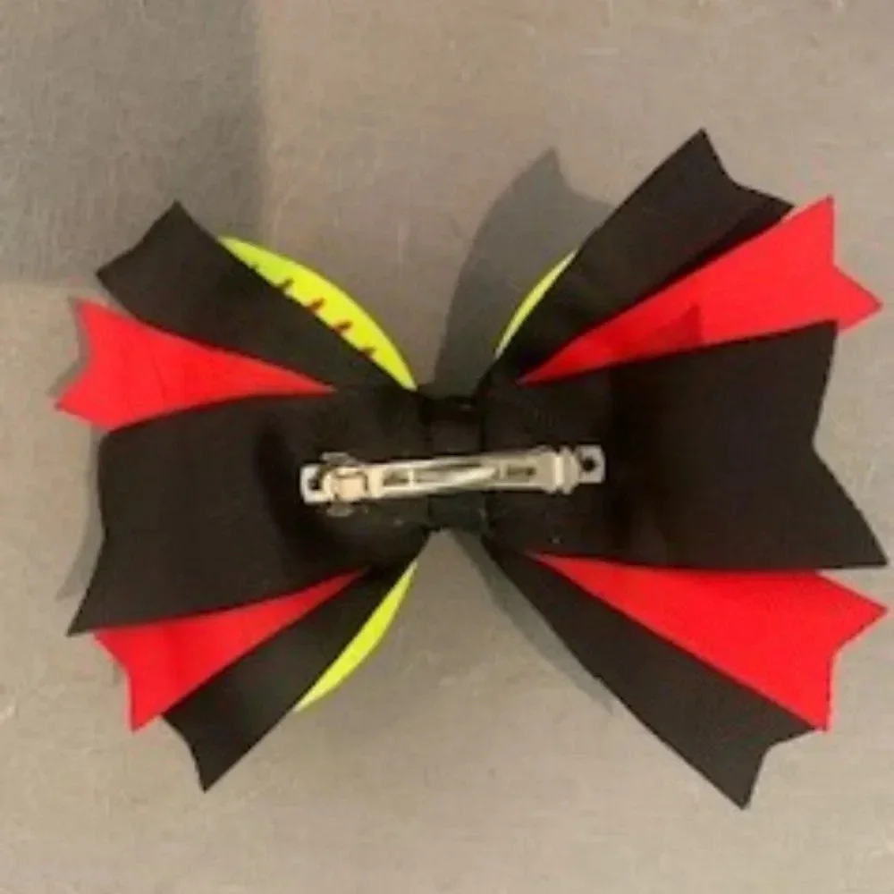 Softball yellow/black/red big hair bow EUC‎